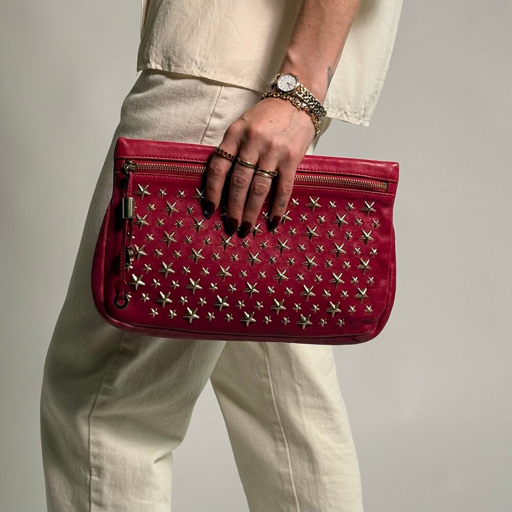 Jimmy Choo Star Stud Clutch - Raspberry Pink Leather, Gold Hardware